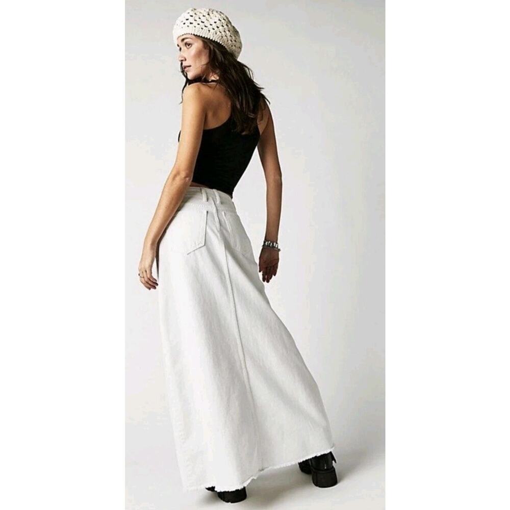 Free People We The Free Come As You Are Denim Maxi Skirt White Frayed Hem Sz- 2 - Picture 2 of 11